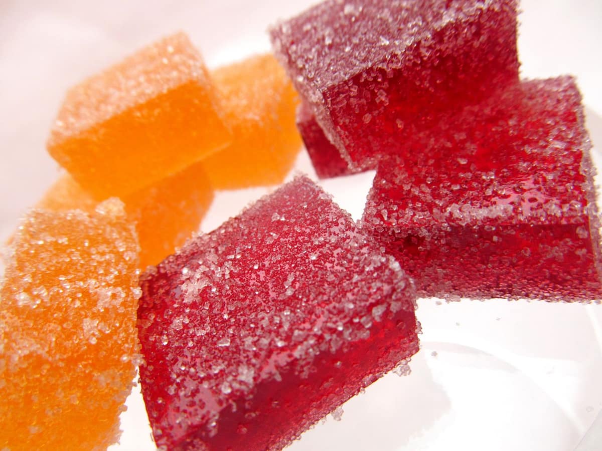 Colourful agar-set jelly cubes with a firm, glassy texture