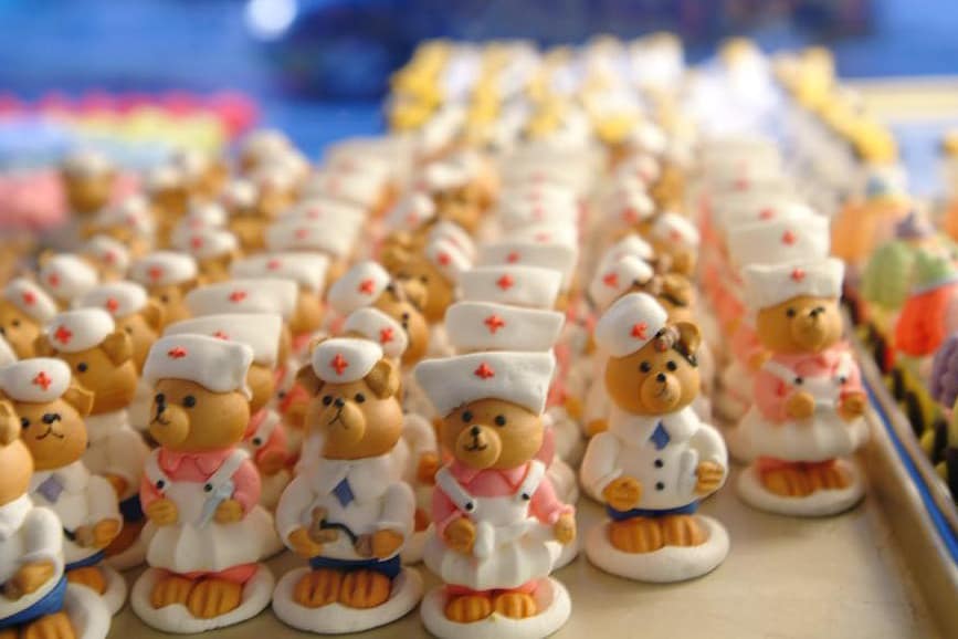 A display of decorative sugar work and confectionery