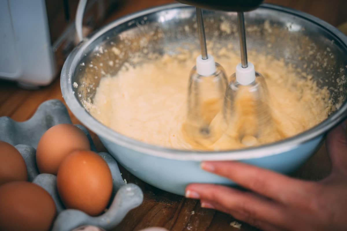 Butter and sugar creamed to a pale, fluffy batter in a mixing bowl